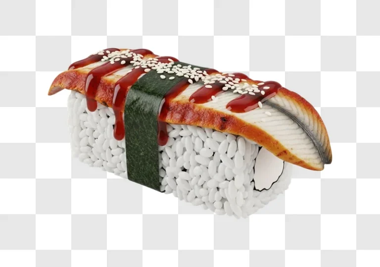 delicious sushi with salmon and sauce