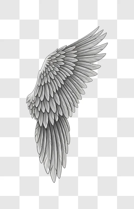 detailed gray angel wing feather illustration