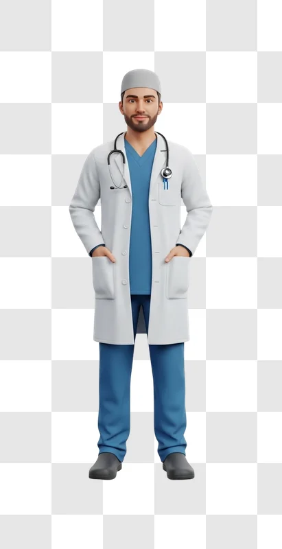 doctor in white lab coat standing