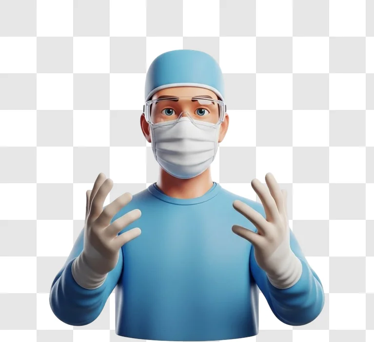 doctor wearing surgical mask and gloves