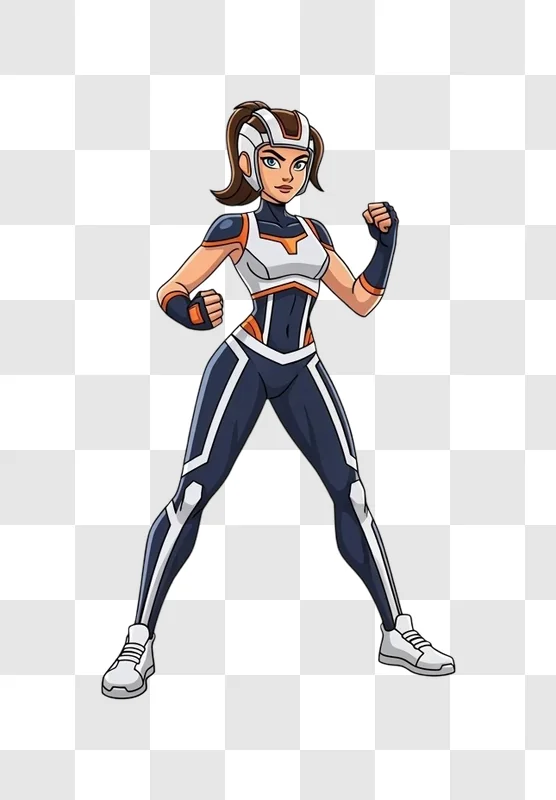 female cartoon superhero in action pose