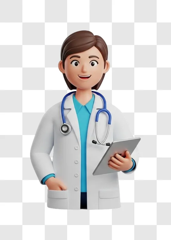 female doctor with stethoscope and tablet