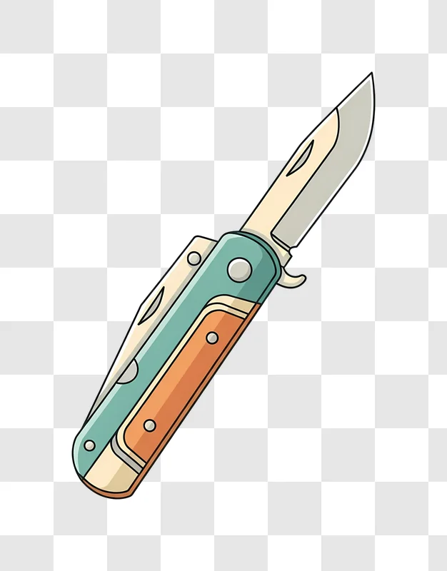 folding knife with orange and teal handle