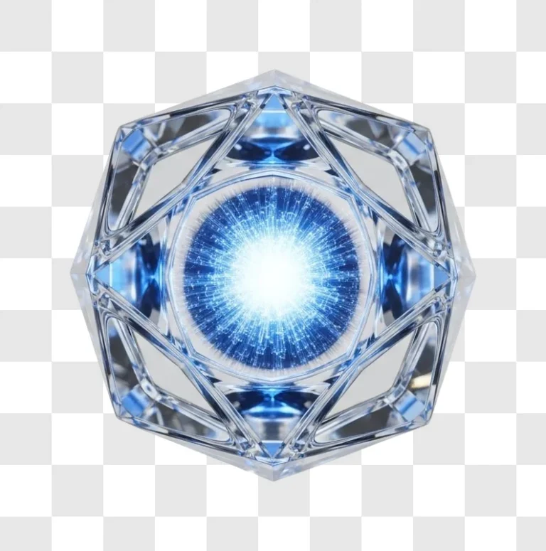 futuristic crystal polyhedron with pulsating blue