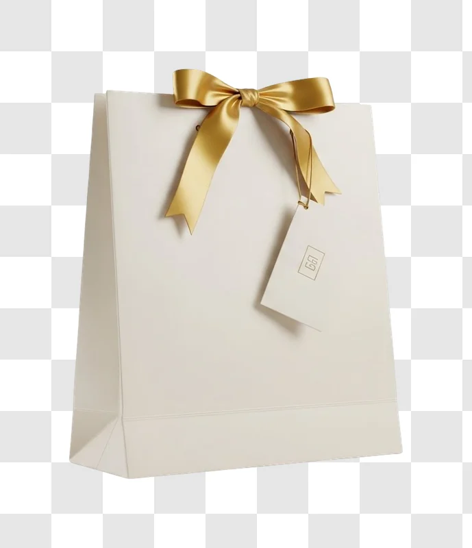 gift bag with gold ribbon