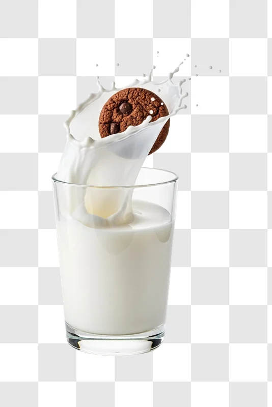 glass of milk with chocolate chip cookie