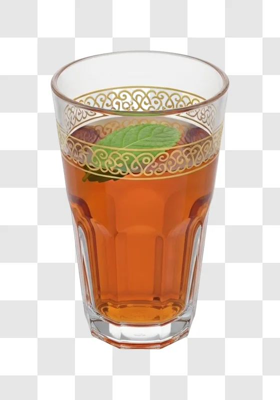 glass of tea with green leaf