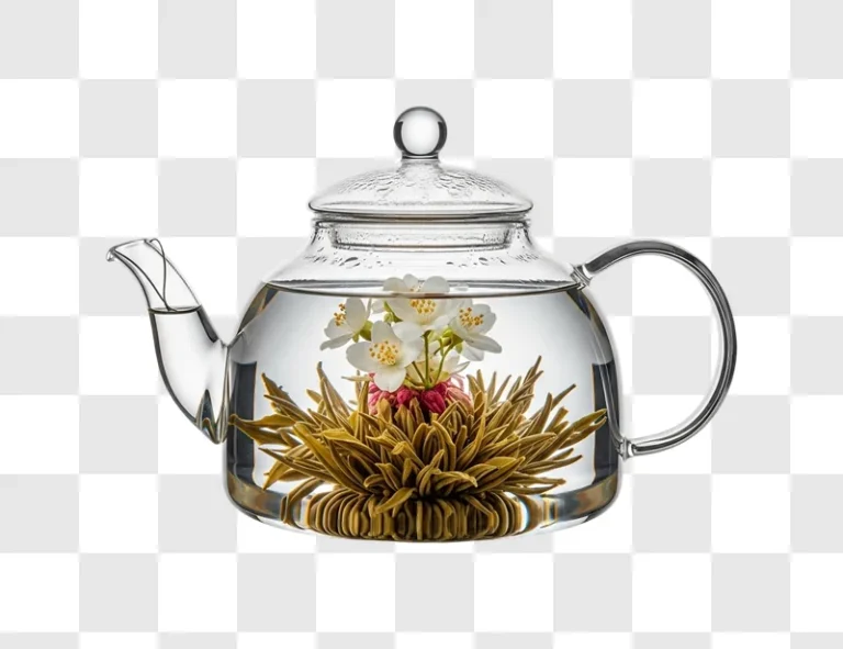 glass teapot with flowers inside clear