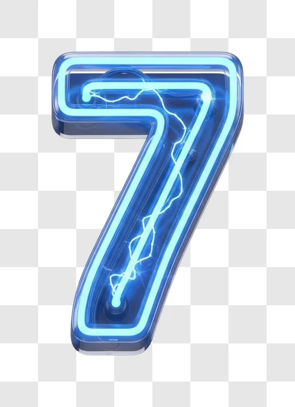 glowing blue neon number seven sign
