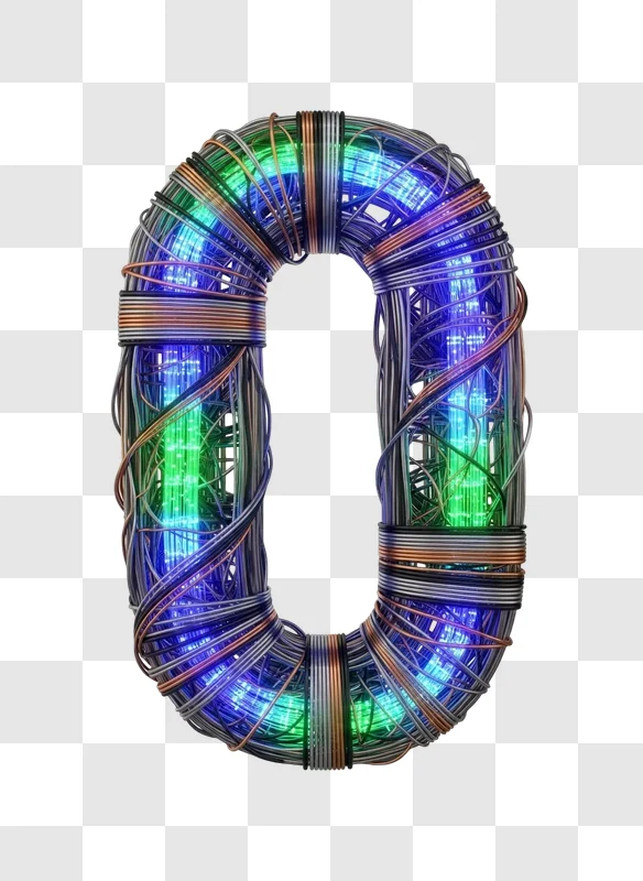 glowing neon number zero sculpture