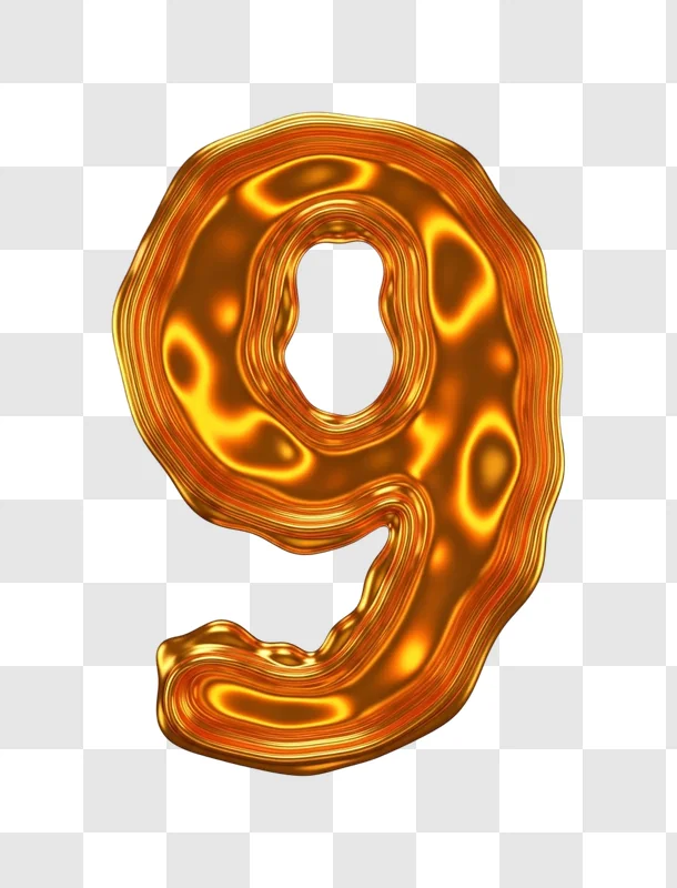 glowing orange number nine symbol closeup