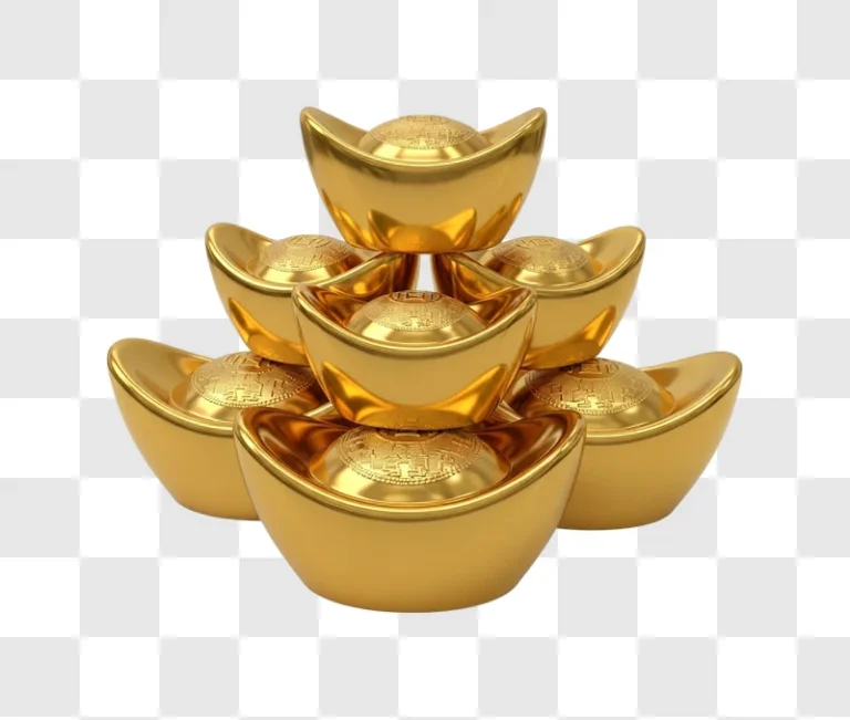golden bowls stacked in pyramid shape
