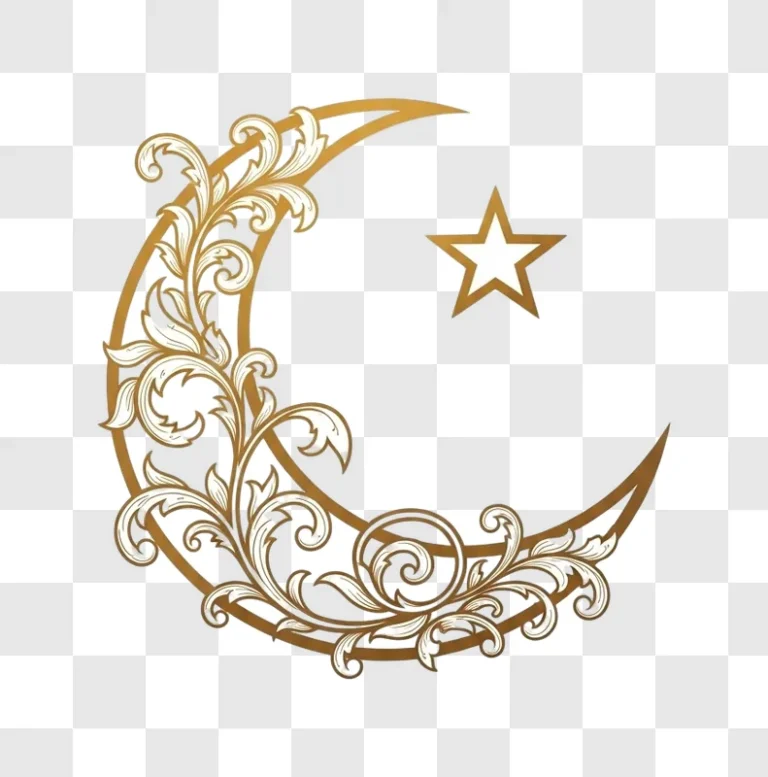 golden crescent moon with star symbol