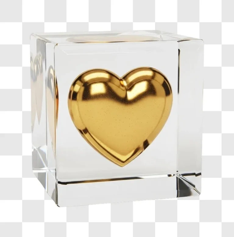 golden heart in glass block