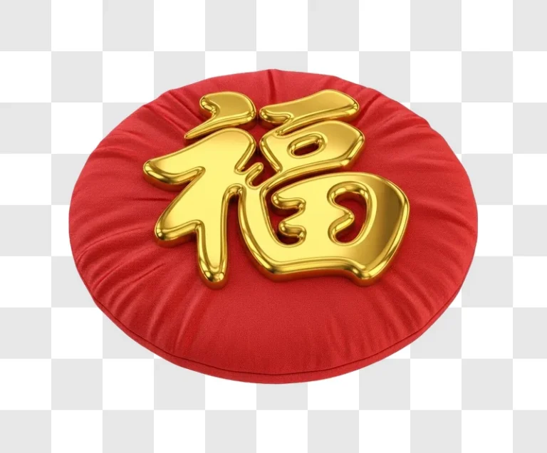 golden lucky symbol on a red pillow