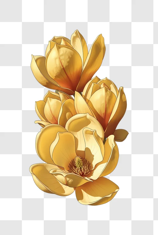 golden magnolia flowers close up