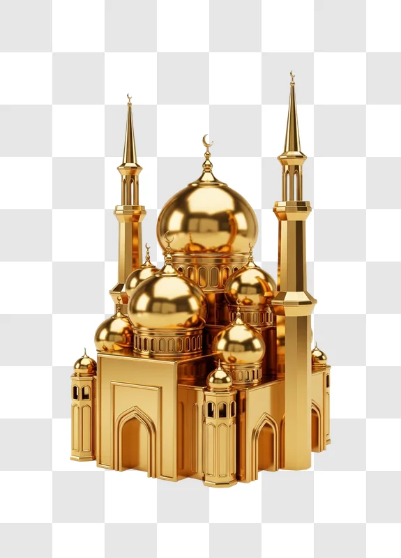 golden mosque model with minarets