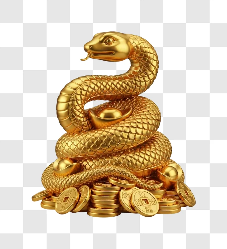 golden snake on coins wealth symbol