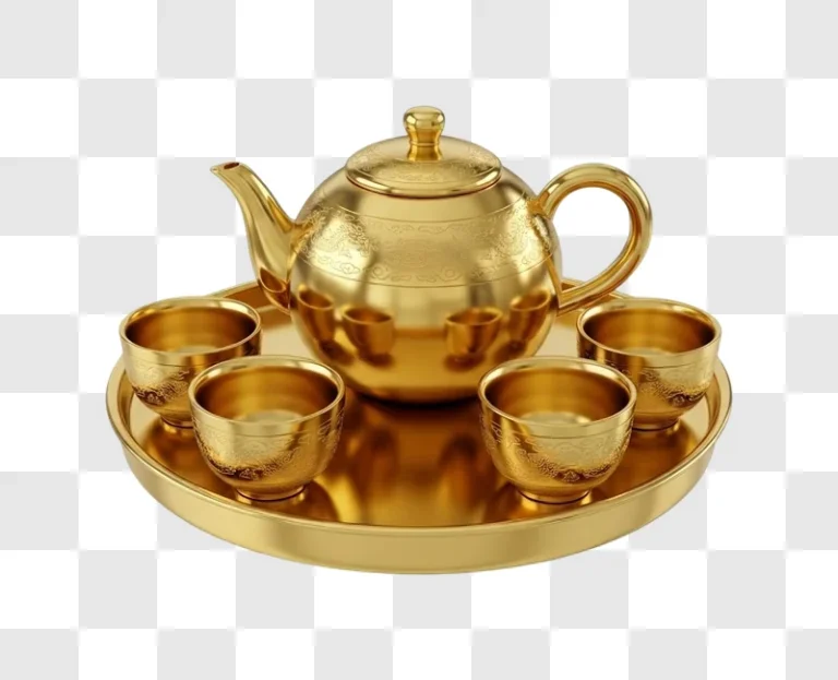 golden teapot and tea cups set