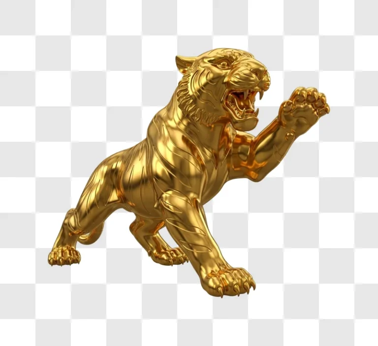 golden tiger statue with open mouth