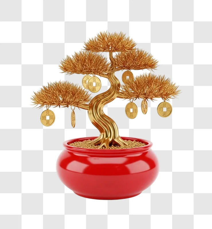 golden tree with coins in pot