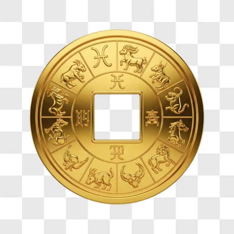 golden zodiac coin with symbols