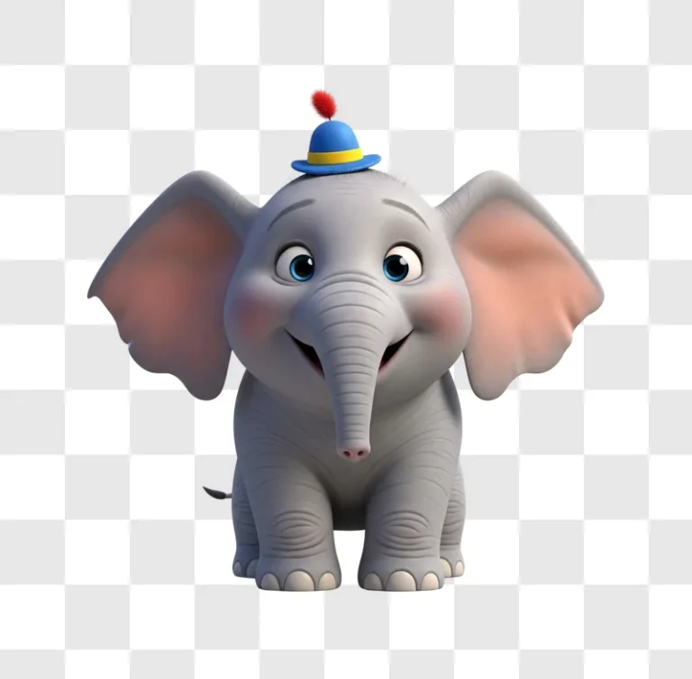 gray elephant wearing blue hat
