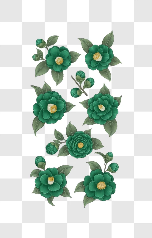 green flowers with yellow centers