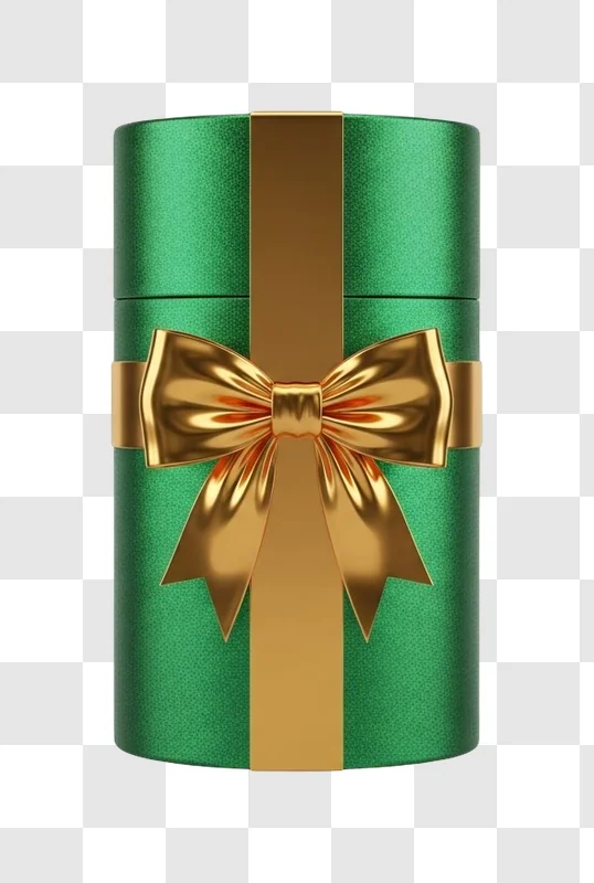 green gift box with gold bow