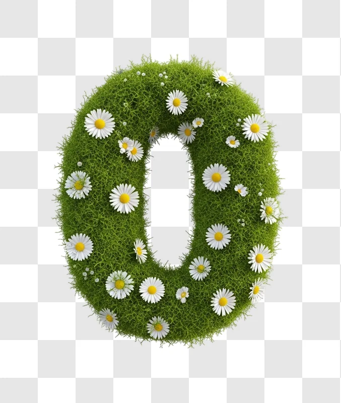 green grass letter o with flowers