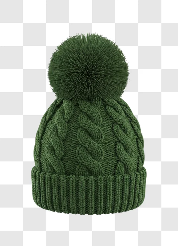 green knitted winter hat with pompom