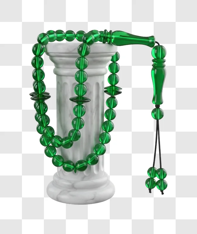 green prayer beads on display
