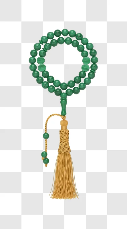 green prayer beads with tassel