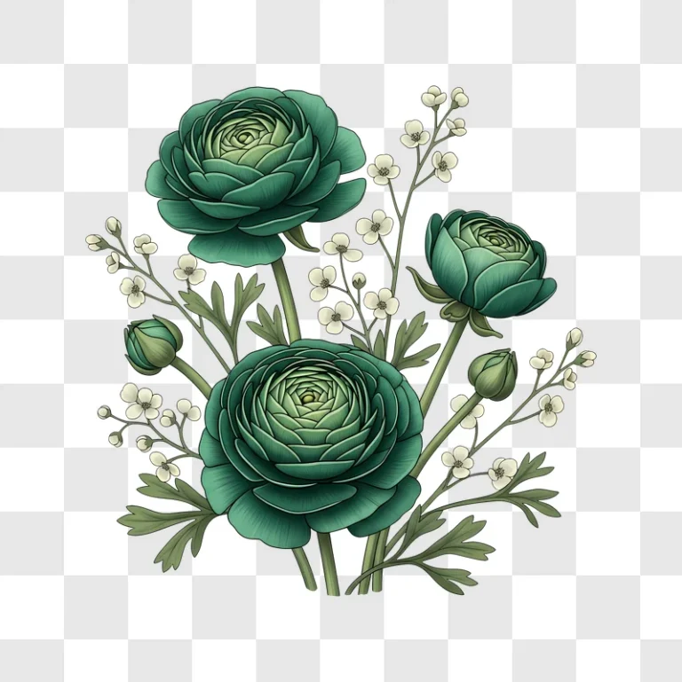 green ranunculus flowers and babys breath