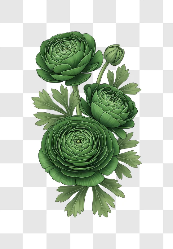 green ranunculus flowers illustration