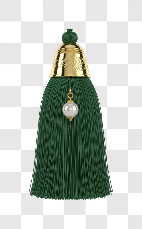green tassel with gold and pearl