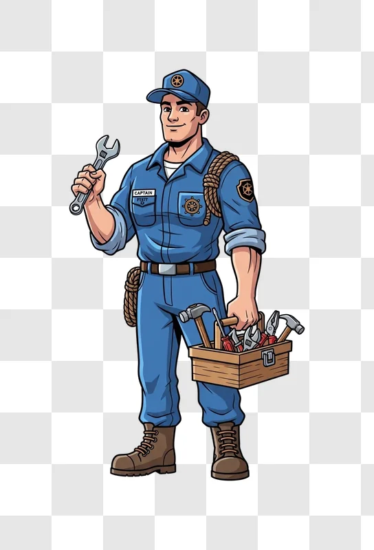 handyman with toolbox and wrench standing
