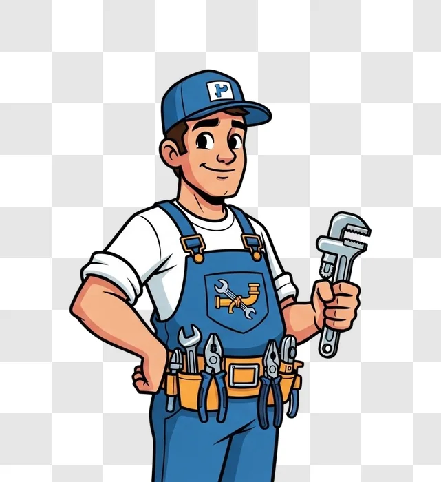 handyman with tools and adjustable wrench