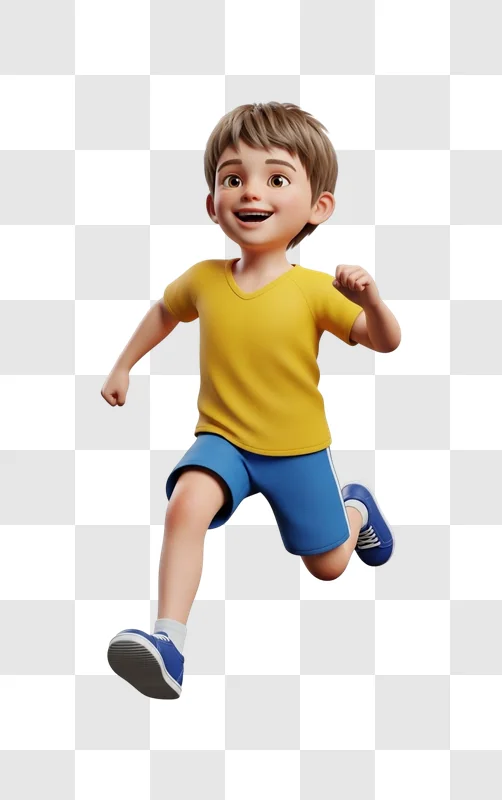 happy young boy running fast outside