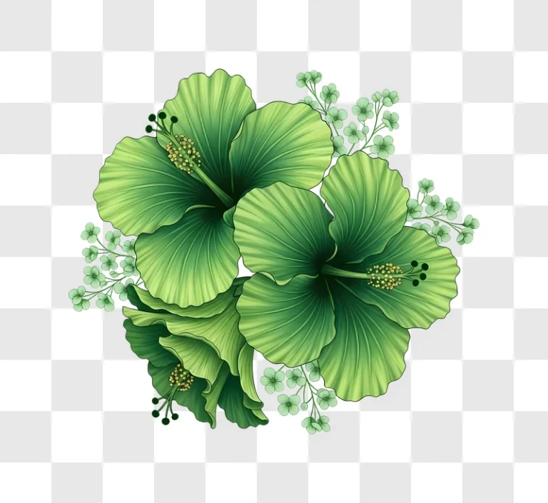 hibiscus flowers green illustration