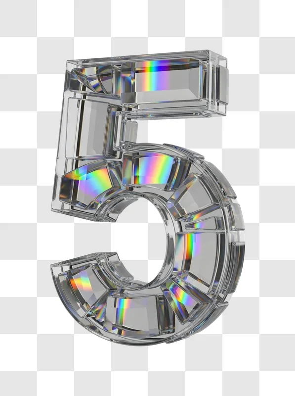 holographic number five made of glass
