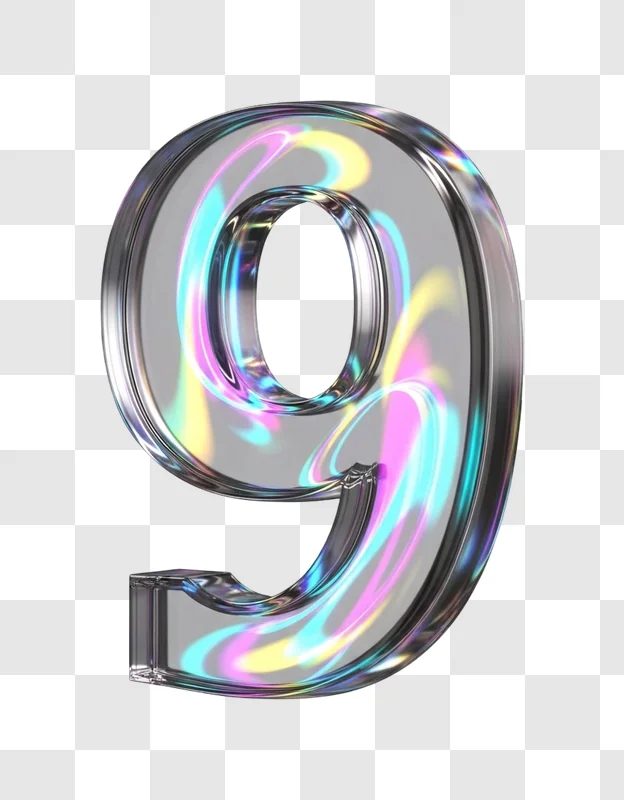 holographic number nine metallic object