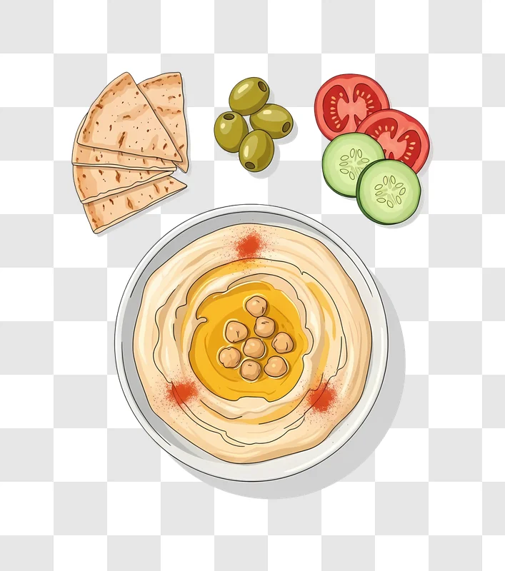 hummus with pita olives and vegetables