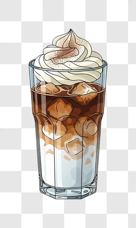 iced coffee with whipped cream and cocoa