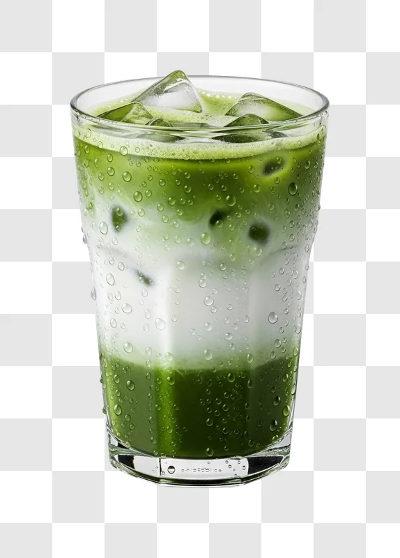iced matcha latte drink in glass with condensation