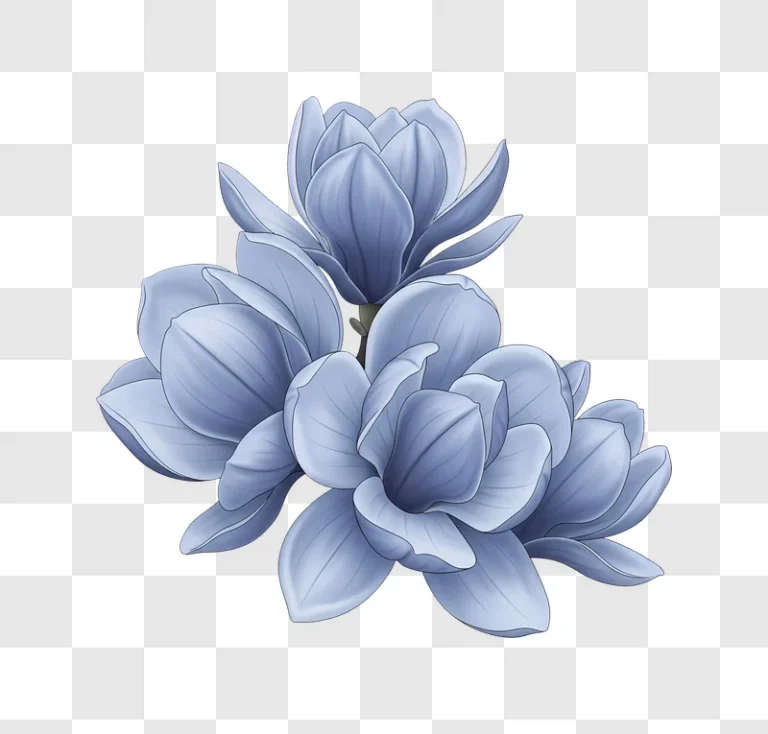 illustrated blue magnolia flowers cluster