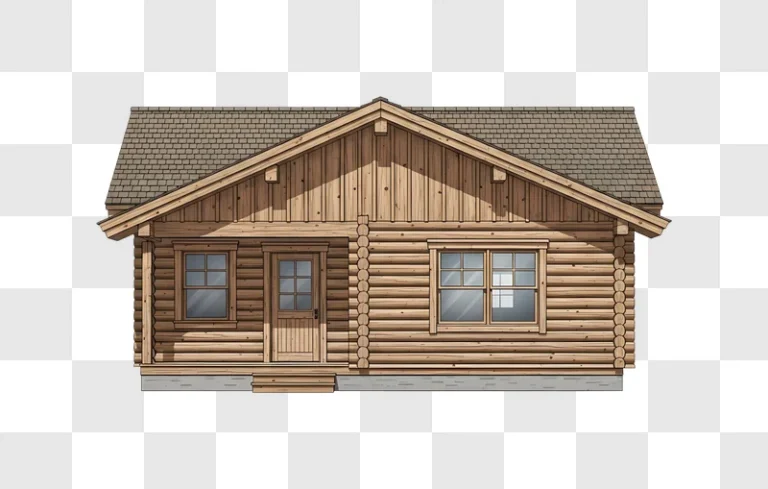 illustrated wooden log cabin front view