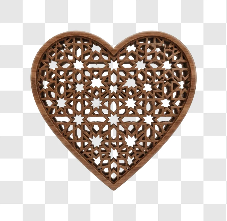intricate wooden heart shaped decorative panel