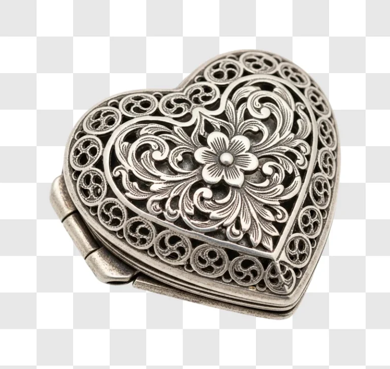 intricately designed heart shaped metal locket