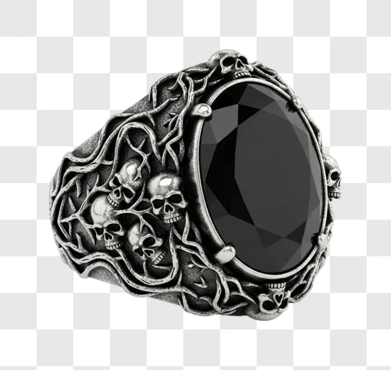 large black gemstone skull ring jewelry